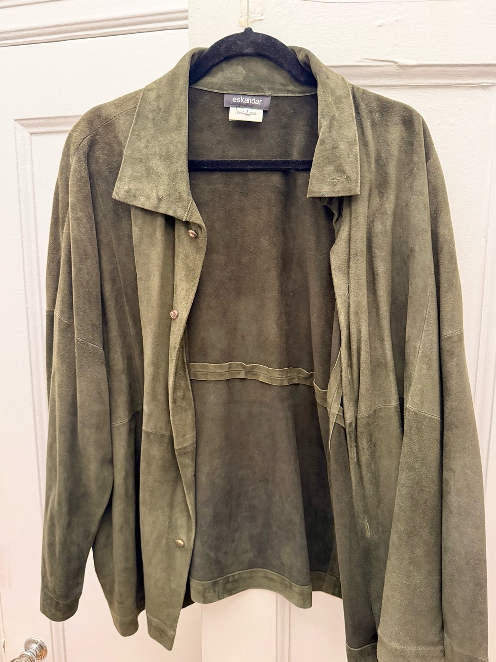 eskandar Olive Green Suede Shirt Jacket